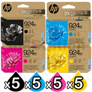 20 Pack HP 924e EvoMore Genuine Ink Cartridges Combo 4K0V0NA, 4K0V7NA - 4K0V9NA [5BK,5C,5M,5Y]