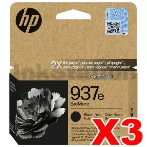 3 x HP 937e EvoMore Genuine Black Ink Cartridge 4S6W9NA - 2,500 Pages