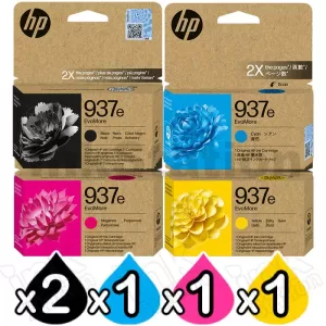 5 Pack HP 937e EvoMore Genuine Ink Cartridges Combo 4S6W9NA - 4S6W6NA [2BK,1C,1M,1Y]