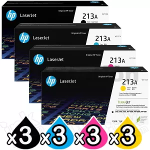 3 Sets of 4 Pack HP W2130A-W2133A (213A) Genuine Toner Cartridges Combo [3BK,3C,3M,3Y]