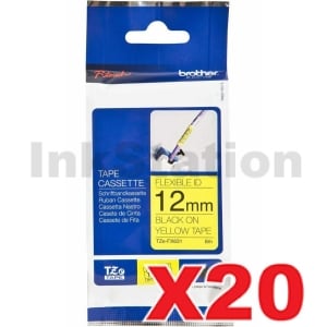 20 x Genuine Brother TZe-FX631 12mm Black Text on Yellow Flexible ID Laminated Tape - 8 metres