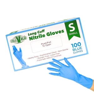 Long Cuff Heavy Duty Nitrile Examination Gloves Food Safe Certified Blue Pack of 100 (1 box) - Small