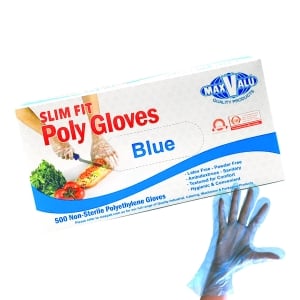 Poly Gloves Non-Sterile Food Safe Polyethylene Disposable Gloves Transparent Blue Pack of 500 (1 box) - Medium