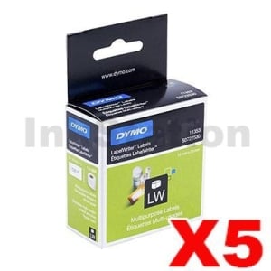 5 x Dymo SD11353 / S0722530 Genuine Multi Purpose 2UP Label Roll 13mm x 25mm - 1,000 labels per roll