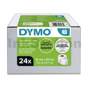 24 Rolls Dymo Single SD99012 / S0722400 Genuine White Label Roll 36mm x 89mm - 260 labels per roll (S0722390)