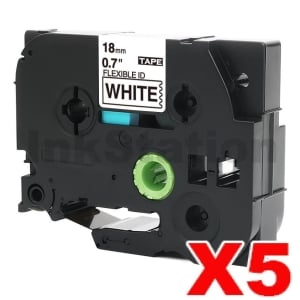 5 x Compatible Brother TZe-FX241 18mm Black Text on White Flexible ID Laminated Tape - 8 metres