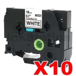 10 x Compatible Brother TZe-FX241 18mm Black Text on White Flexible ID Laminated Tape - 8 metres