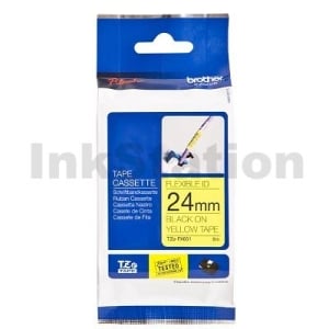 Genuine Brother TZe-FX651 24mm Black Text on Yellow Flexible ID Laminated Tape - 8 metres