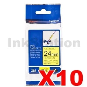 10 x Genuine Brother TZe-FX651 24mm Black Text on Yellow Flexible ID Laminated Tape - 8 metres