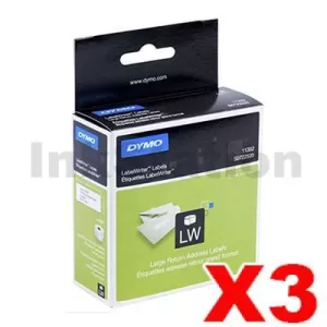 3 x Dymo SD11352 / S0722520 Genuine White Label Roll 25mm x 54mm - 500 labels per roll