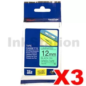 3 x Genuine Brother TZe-731 12mm Black Text on Green Laminated Tape - 8 meters