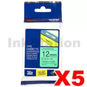 5 x Genuine Brother TZe-731 12mm Black Text on Green Laminated Tape - 8 meters