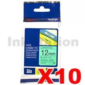 10 x Genuine Brother TZe-731 12mm Black Text on Green Laminated Tape - 8 meters