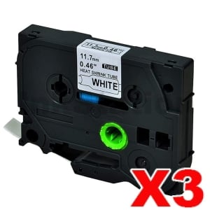 3 x Compatible Brother HSe-231 11.7mm Black Text on White Heat Shrink Tube Tape - 1.5 meters