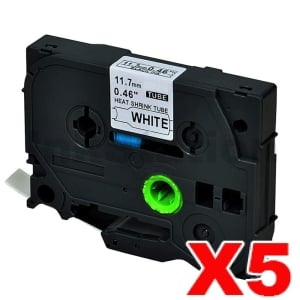 5 x Compatible Brother HSe-231 11.7mm Black Text on White Heat Shrink Tube Tape - 1.5 meters