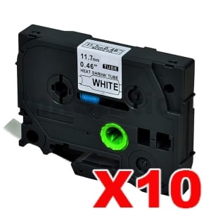 10 x Compatible Brother HSe-231 11.7mm Black Text on White Heat Shrink Tube Tape - 1.5 meters