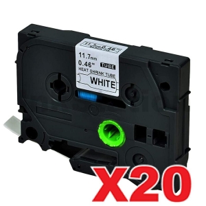 20 x Compatible Brother HSe-231 11.7mm Black Text on White Heat Shrink Tube Tape - 1.5 meters