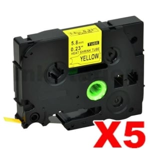 5 x Compatible Brother HSe-611 5.8mm Black Text on Yellow Heat Shrink Tube Tape - 1.5 meters