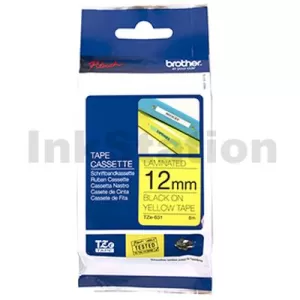 Genuine Brother TZe-631 12mm Black Text on Yellow Laminated Tape - 8 meters