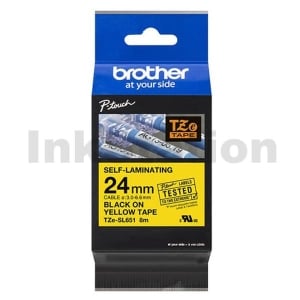 Genuine Brother TZe-SL651 24mm Black Text on Yellow Self-Laminating Label for Cables & Wires - 8 metres
