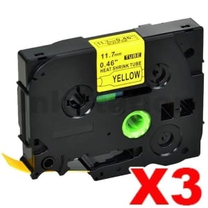3 x Compatible Brother HSe-631 11.7mm Black Text on Yellow Heat Shrink Tube Tape - 1.5 meters