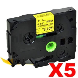 5 x Compatible Brother HSe-631 11.7mm Black Text on Yellow Heat Shrink Tube Tape - 1.5 meters