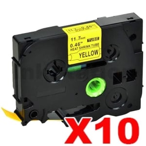 10 x Compatible Brother HSe-631 11.7mm Black Text on Yellow Heat Shrink Tube Tape - 1.5 meters