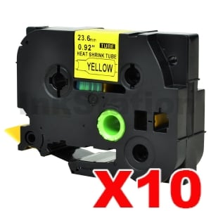 10 x Compatible Brother HSe-651 23.6mm Black Text on Yellow Heat Shrink Tube Tape - 1.5 meters