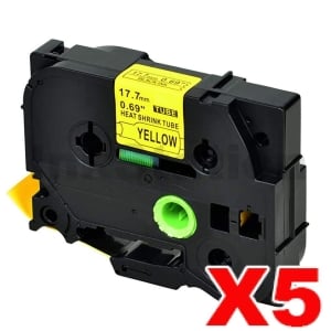5 x Compatible Brother HSe-641 17.7mm Black Text on Yellow Heat Shrink Tube Tape - 1.5 meters