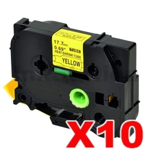 10 x Compatible Brother HSe-641 17.7mm Black Text on Yellow Heat Shrink Tube Tape - 1.5 meters