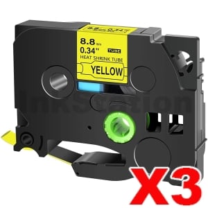 3 x Compatible Brother HSe-621 8.8mm Black Text on Yellow Heat Shrink Tube Tape - 1.5 meters