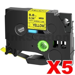 5 x Compatible Brother HSe-621 8.8mm Black Text on Yellow Heat Shrink Tube Tape - 1.5 meters