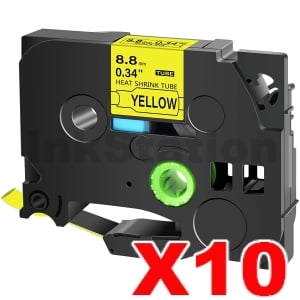 10 x Compatible Brother HSe-621 8.8mm Black Text on Yellow Heat Shrink Tube Tape - 1.5 meters