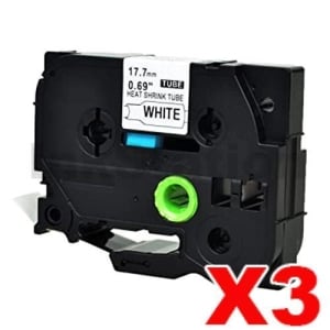 3 x Compatible Brother HSe-241 17.7mm Black Text on White Heat Shrink Tube Tape - 1.5 meters