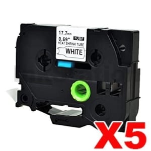 5 x Compatible Brother HSe-241 17.7mm Black Text on White Heat Shrink Tube Tape - 1.5 meters