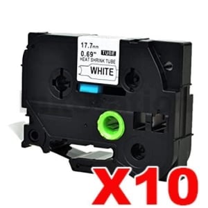 10 x Compatible Brother HSe-241 17.7mm Black Text on White Heat Shrink Tube Tape - 1.5 meters