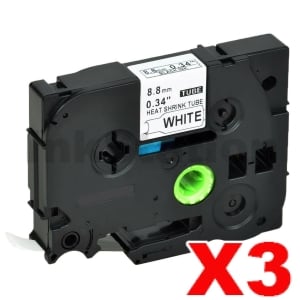 3 x Compatible Brother HSe-221 8.8mm Black Text on White Heat Shrink Tube Tape - 1.5 meters
