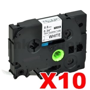 10 x Compatible Brother HSe-221 8.8mm Black Text on White Heat Shrink Tube Tape - 1.5 meters