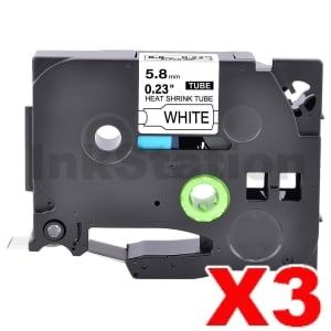 3 x Compatible Brother HSe-211 5.8mm Black Text on White Heat Shrink Tube Tape - 1.5 meters