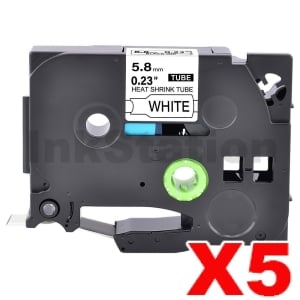 5 x Compatible Brother HSe-211 5.8mm Black Text on White Heat Shrink Tube Tape - 1.5 meters