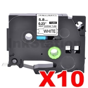 10 x Compatible Brother HSe-211 5.8mm Black Text on White Heat Shrink Tube Tape - 1.5 meters