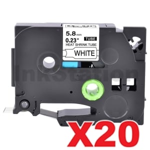 20 x Compatible Brother HSe-211 5.8mm Black Text on White Heat Shrink Tube Tape - 1.5 meters