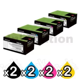 2 sets of 4 Pack Lexmark Genuine CS310 / CS410 / CS510 Toner Cartridges High Yield - BK 4,000 pages & CMY 3,000 pages