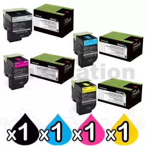 4 Pack Lexmark Genuine CX510 Toner Cartridges High Yield - BK 8,000 pages, C/M/Y 4,000 pages