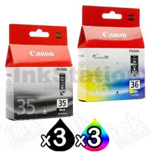 6 Pack Canon PGI-35BK CLI-36C Genuine InkJet Cartridges [3BK,3C]
