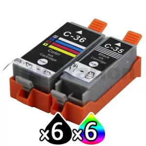 12 Pack Canon PGI-35BK CLI-36C Compatible InkJet Cartridges Combo [6BK,6C]