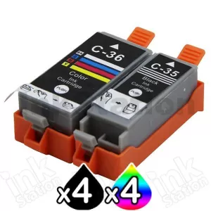 8 Pack Canon PGI-35BK CLI-36C Compatible InkJet Cartridges Combo [4BK,4C]