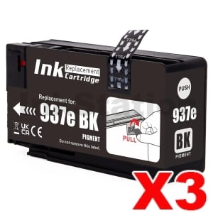 3 x HP 937e EvoMore Compatible Black Ink Cartridge 4S6W9NA - 2,500 Pages