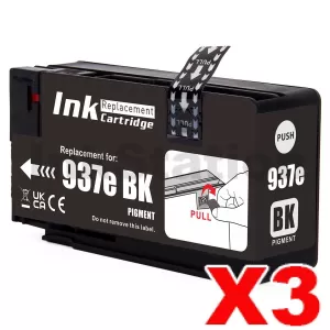 3 x HP 937e EvoMore Compatible Black Ink Cartridge 4S6W9NA - 2,500 Pages