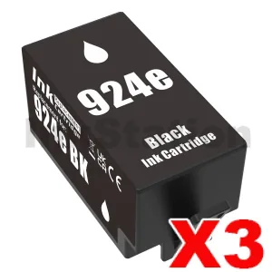 3 x Compatible HP 924e EvoMore Black Ink Cartridge 4K0V0NA - 1,000 pages For Officejet Pro 8120 / 8130